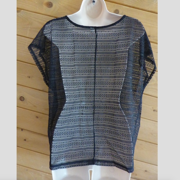 Frenchi Black Sheer Cover Up Shirt Blouse Mesh Top - Picture 4 of 5